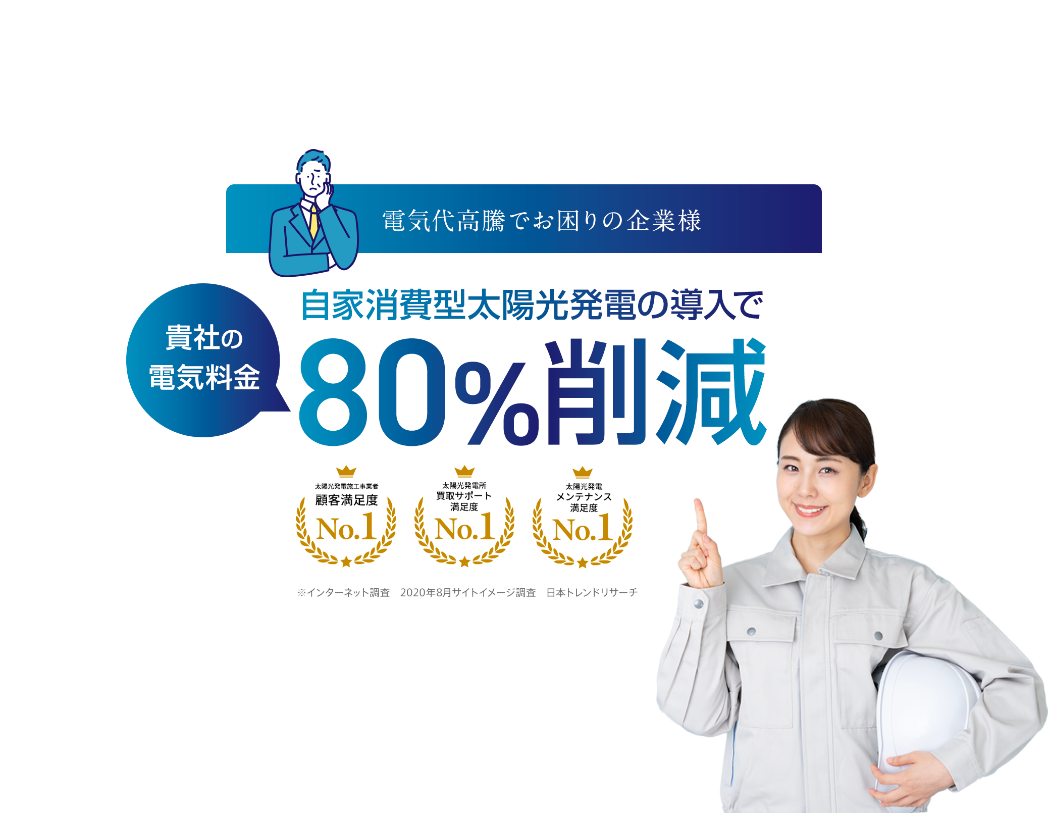 自家消費型太陽光発電の導入で貴社の電気料金80%削減